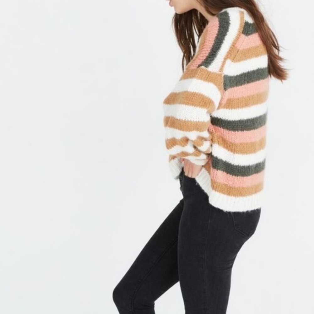 Madewell Balloon-Sleeve Pullover Sweater in Stripe - Picture 2 of 4